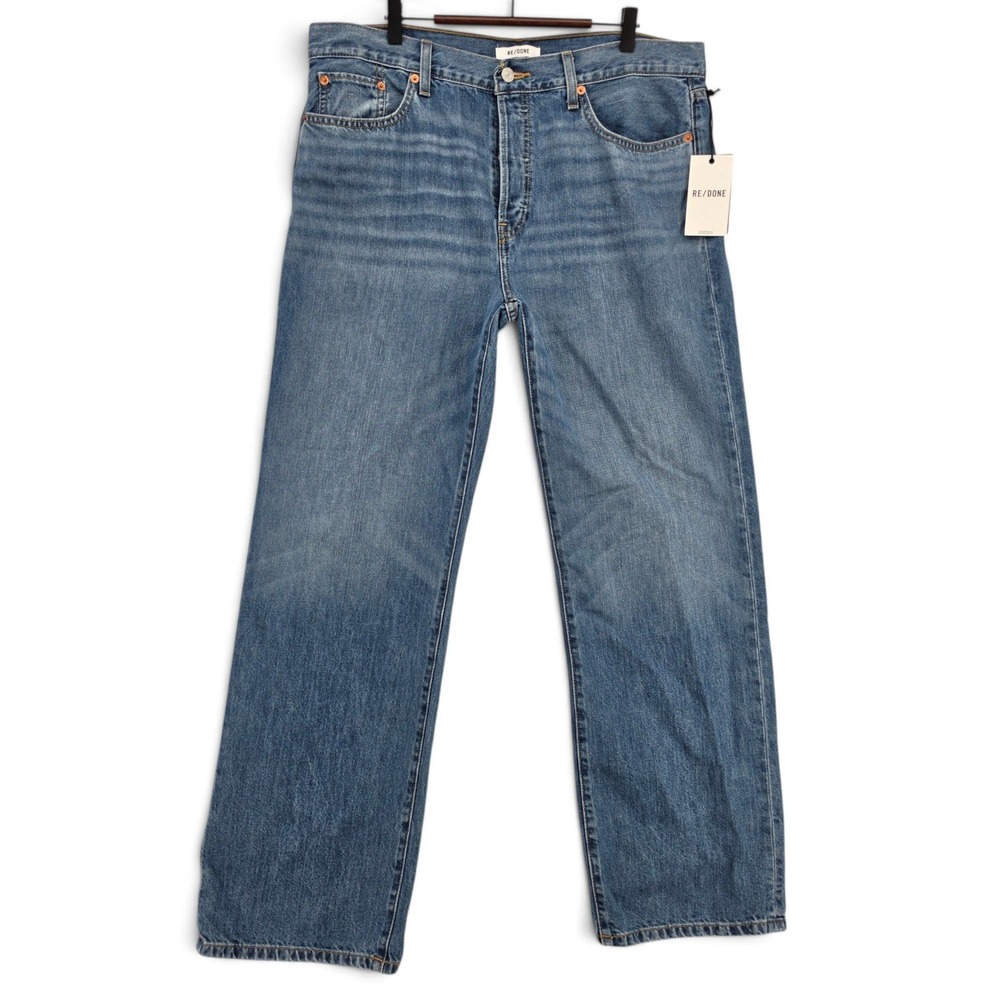 RE/DONE Thrasher Jeans 30 Oceano Wide Straight Leg Button Fly Premium Denim NWT